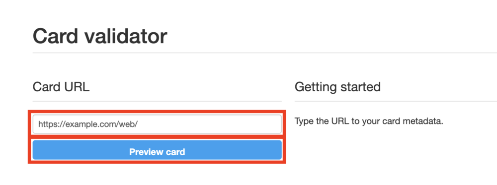 Card URLを入力して「Preview card」をクリック