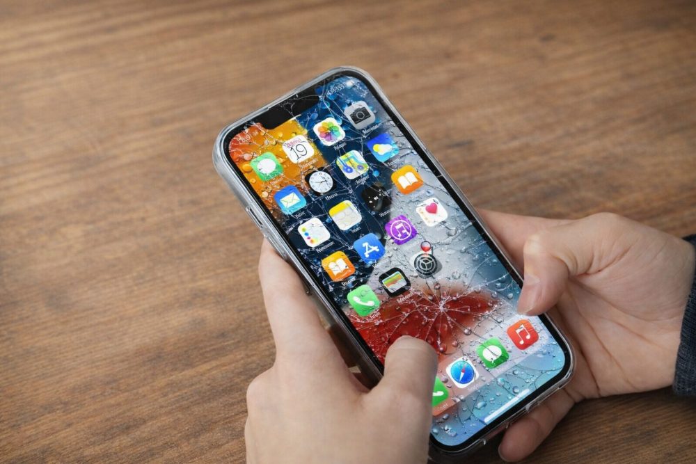 画面がひび割れている