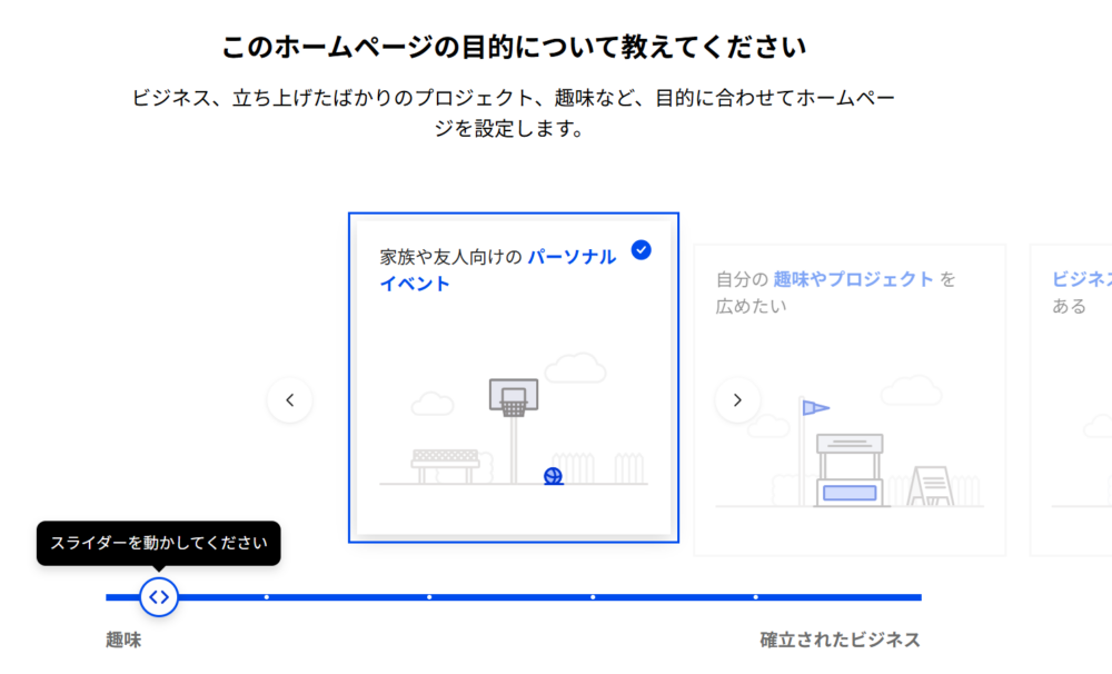 ジンドゥー申し込み画面：ホームページの目的選択