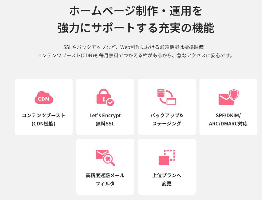 さくらのレンタルサーバの機能一覧