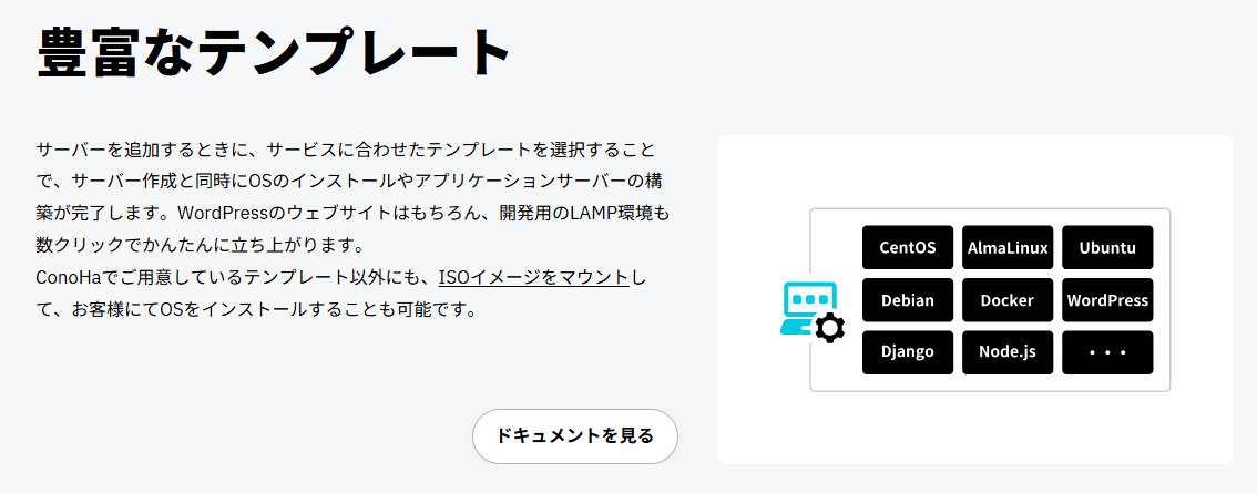 ConoHa VPSの豊富なテンプレート