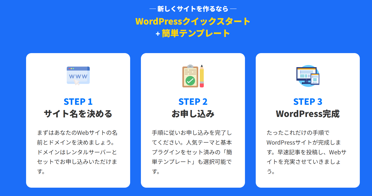 WordPressクイックスタートの3STEP