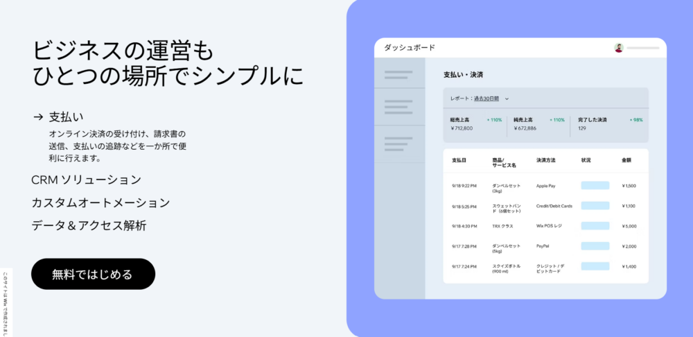 Wixのビジネス運営機能（支払い・決済・CRM・データ解析）
