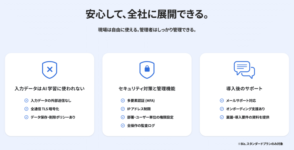 法人向けセキュリティ機能を標準搭載